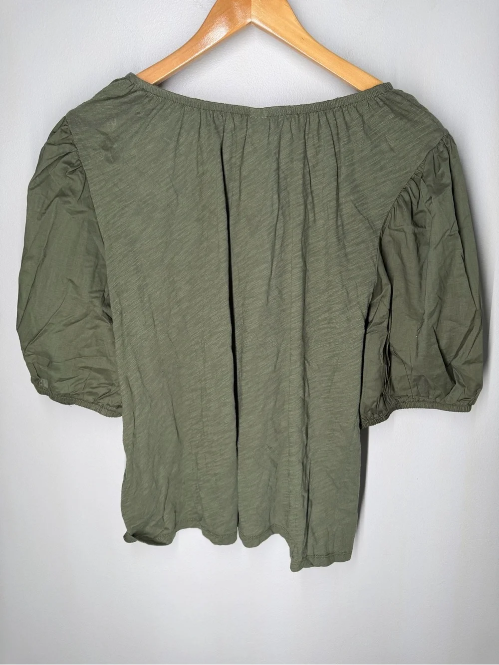 NEW‎ Old Navy Boho Cottagecore Cotton Puff Sleeve Peasant Blouse Olive Green XL